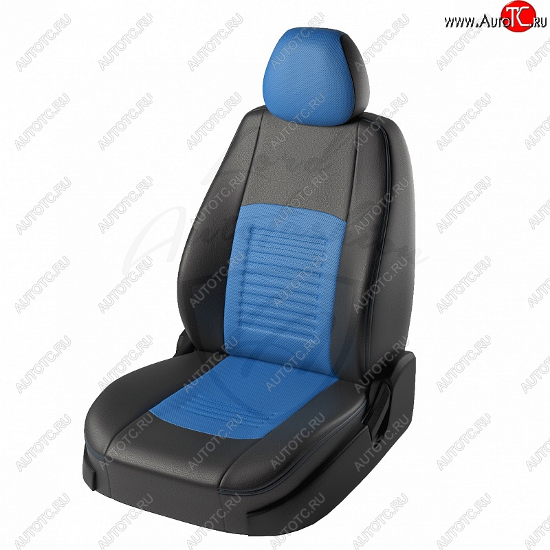 9 449 р. Чехлы для сидений Lord Autofashion Турин (экокожа) Hyundai Accent седан ТагАЗ (2001-2012) (Чёрный, вставка синий)  с доставкой в г. Воронеж