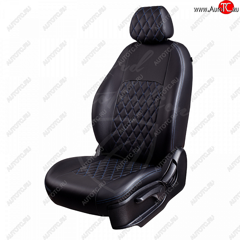 7 199 р. Чехлы для сидений Lord Autofashion Турин Ромб (экокожа)  Hyundai Accent  2 LC (1999-2012) седан дорестайлинг (ТагАЗ) (Черный, вставка черная, строчка синяя)  с доставкой в г. Воронеж