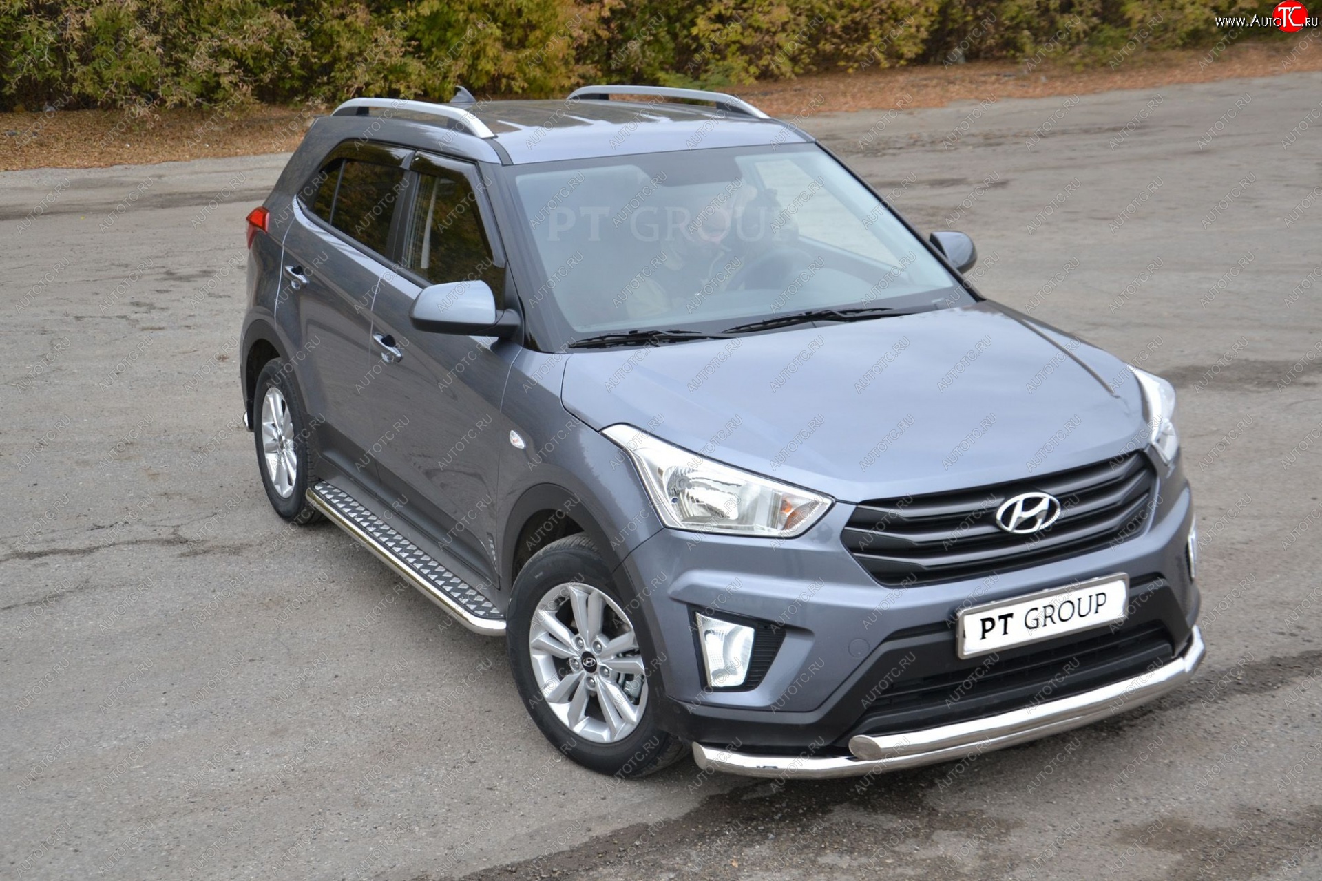 27 449 р. Порожки для ног из трубы Ø51 с алюминиевой площадкой Petroil Tuning  Hyundai Creta  GS (2015-2021) дорестайлинг, рестайлинг (Нержавеющая полированная сталь)  с доставкой в г. Воронеж