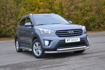 22 699 р. Защита переднего бампера двойная из труб d63/63 мм Petroil Tuning Hyundai Creta GS дорестайлинг (2015-2019) (Нержавеющая полированная сталь)  с доставкой в г. Воронеж. Увеличить фотографию 1