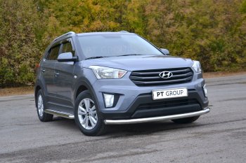 21 099 р. Защита переднего бампера одинарная из трубы d63 мм Petroil Tuning  Hyundai Creta  GS (2015-2021) дорестайлинг, рестайлинг (Нержавеющая полированная сталь)  с доставкой в г. Воронеж. Увеличить фотографию 2