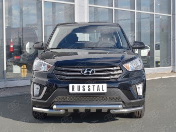 Защита переднего бампера (2 трубы Ø63 мм с клыками, нержавейка) SLITKOFF Hyundai Creta GS дорестайлинг (2015-2019)