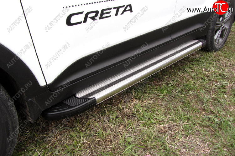 10 699 р. Пороги алюминиевые Slitkoff Hyundai Creta GS дорестайлинг (2015-2019) (Luxe Silver)  с доставкой в г. Воронеж