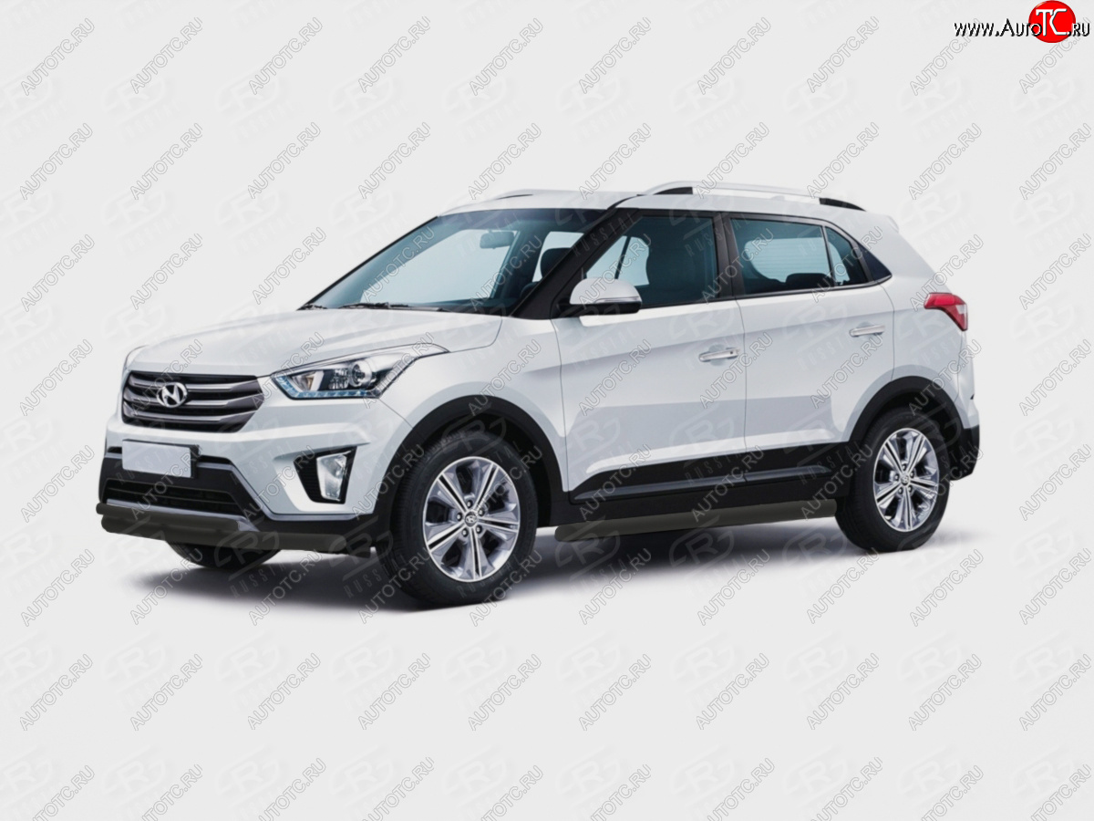 14 699 р. Защита порогов (Ø63 мм) SLITKOFF  Hyundai Creta  GS (2015-2021) дорестайлинг, рестайлинг (торцы со скосами 45°, порошковая окраска в цвет черный муар)  с доставкой в г. Воронеж