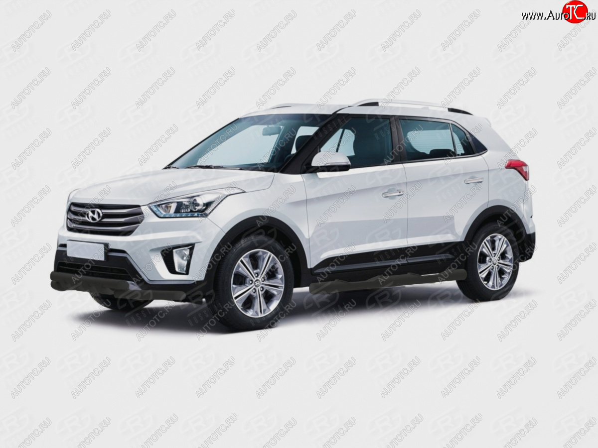 17 649 р. Защита порогов (Ø76 мм, с проступью) SLITKOFF  Hyundai Creta  GS (2015-2021) дорестайлинг, рестайлинг (торцы круглые 90°, порошковая окраска в цвет черный муар)  с доставкой в г. Воронеж