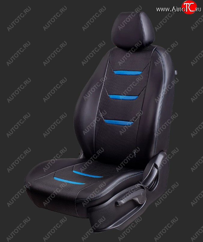 10 299 р. Чехлы для сидений Lord Autofashion Турин 2 (экокожа, спинка 60/40, 2 Г-образных подголовника)  Hyundai Creta  GS (2015-2021) дорестайлинг, рестайлинг (Черный, вставка черная/синяя, строчка синяя)  с доставкой в г. Воронеж
