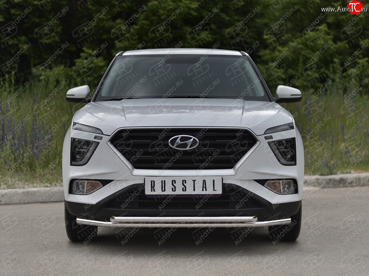 14 999 р. Защита переднего бампера (2 трубы Ø42 мм, нержавейка) SLITKOFF  Hyundai Creta  SU (2020-2022)  с доставкой в г. Воронеж