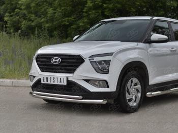 15 999 р. Защита переднего бампера (2 трубы Ø63 и 42 мм, нержавейка) SLITKOFF  Hyundai Creta  SU (2020-2022)  с доставкой в г. Воронеж. Увеличить фотографию 2