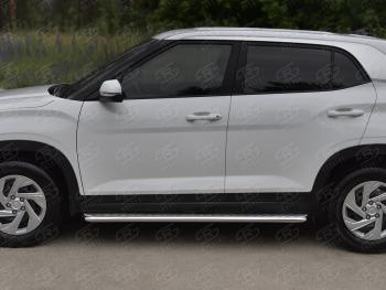 22 999 р. Порожки для ног SLITKOFF (Ø42 мм)  Hyundai Creta  SU (2020-2022) (лист - алюминий, профиль - нержавейка)  с доставкой в г. Воронеж. Увеличить фотографию 3