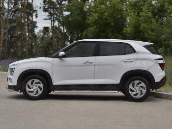 30 299 р. Порожки для ног SLITKOFF (Ø42 мм)  Hyundai Creta  SU (2020-2022) (Лист - нержавейка, профиль - нержавейка)  с доставкой в г. Воронеж. Увеличить фотографию 2