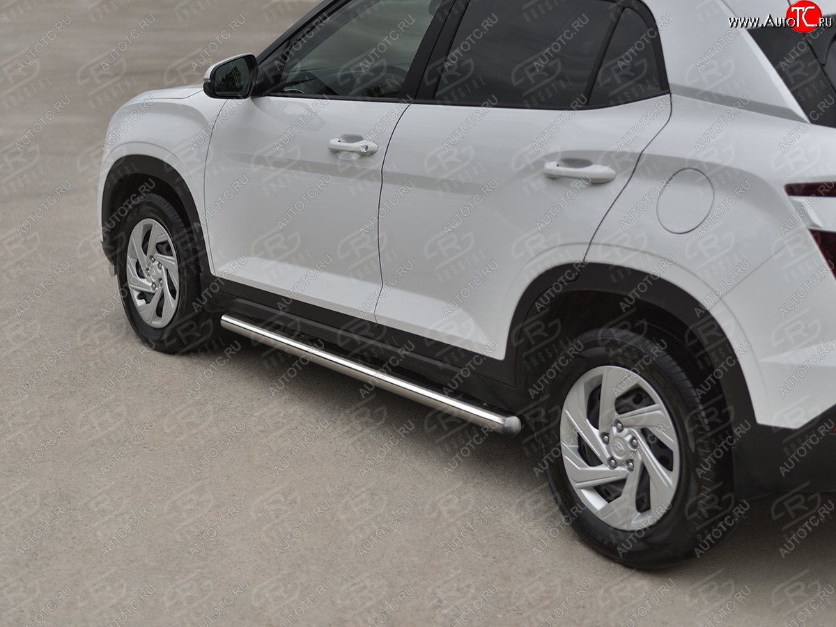 17 499 р. Защита порогов (Ø63 мм, нержавейка) SLITKOFF  Hyundai Creta  SU (2020-2022) (круглые торцы, полированная нержавейка)  с доставкой в г. Воронеж
