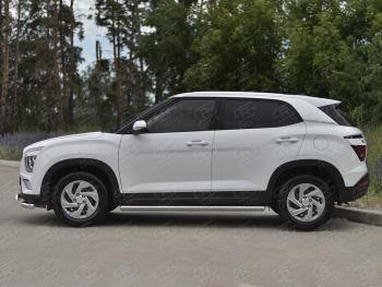 17 499 р. Защита порогов (Ø63 мм, нержавейка) SLITKOFF  Hyundai Creta  SU (2020-2022) (круглые торцы, полированная нержавейка)  с доставкой в г. Воронеж. Увеличить фотографию 2