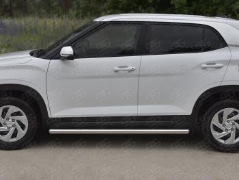 17 499 р. Защита порогов (Ø63 мм, нержавейка) SLITKOFF  Hyundai Creta  SU (2020-2022) (круглые торцы, полированная нержавейка)  с доставкой в г. Воронеж. Увеличить фотографию 3