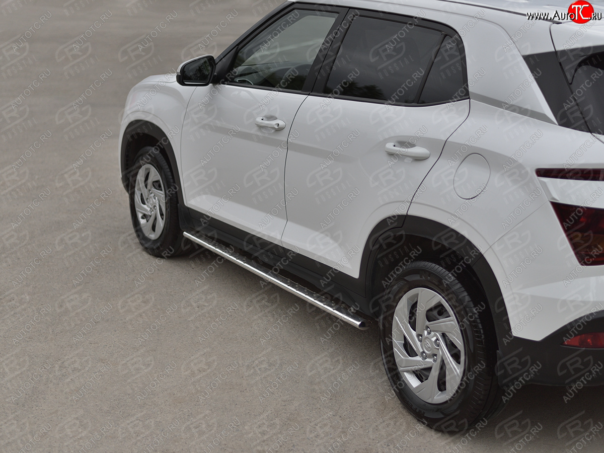 23 749 р. Защита порогов (Ø75х42 мм, с проступью) Russtal Hyundai Creta SU (2020-2022) (полированная нержавейка)  с доставкой в г. Воронеж