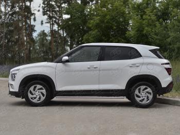 23 749 р. Защита порогов (Ø75х42 мм, с проступью) Russtal Hyundai Creta SU (2020-2022) (полированная нержавейка)  с доставкой в г. Воронеж. Увеличить фотографию 2