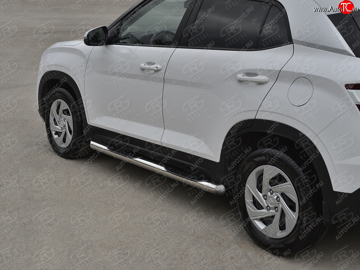 22 999 р. Защита порогов (Ø76 мм) SLITKOFF  Hyundai Creta  SU (2020-2022) (круглые торцы, полированная нержавейка)  с доставкой в г. Воронеж