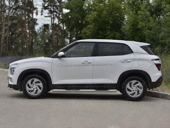 22 999 р. Защита порогов (Ø76 мм) SLITKOFF  Hyundai Creta  SU (2020-2022) (круглые торцы, полированная нержавейка)  с доставкой в г. Воронеж. Увеличить фотографию 2