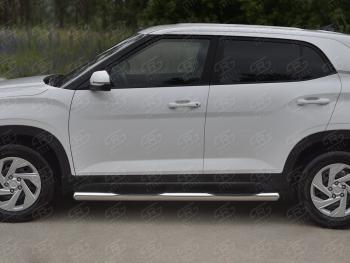 22 999 р. Защита порогов (Ø76 мм) SLITKOFF  Hyundai Creta  SU (2020-2022) (круглые торцы, полированная нержавейка)  с доставкой в г. Воронеж. Увеличить фотографию 3