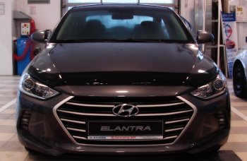 2 899 р. Дефлектор капота SIM  Hyundai Elantra  AD (2016-2019) дорестайлинг  с доставкой в г. Воронеж. Увеличить фотографию 1