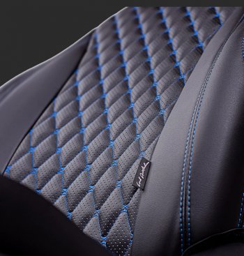 13 949 р. Чехлы для сидений Lord Autofashion Байрон (экокожа, спинка 40/60+подлокотник+ отдел. бок, 2П и 1 Г-образных подголовника) Hyundai Elantra MD дорестайлинг (2010-2013) (Черный, вставка черная, строчка синяя)  с доставкой в г. Воронеж. Увеличить фотографию 2