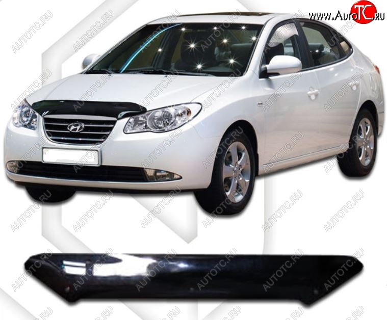 1 759 р. Дефлектор капота CA-Plastiс Hyundai Elantra HD (2006-2011) (Classic черный, Без надписи)  с доставкой в г. Воронеж