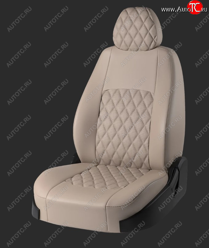 7 199 р. Чехлы для сидений Lord Autofashion Турин Ромб (экокожа, спинка 40/60+подлокотник+отд. бок, 2 Г-образных подголовника)  Hyundai Elantra  HD (2006-2011) (Бежевый, вставка бежевая, строчка бежевая)  с доставкой в г. Воронеж