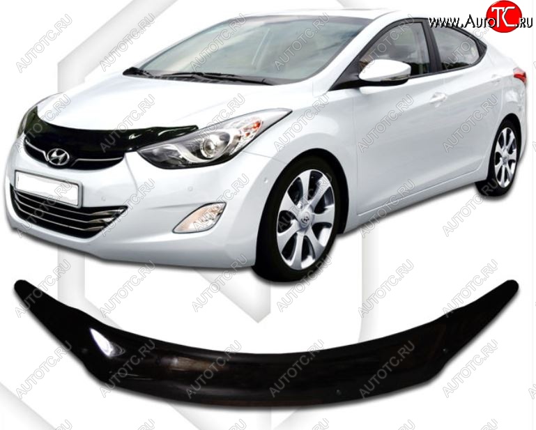 2 159 р. Дефлектор капота CA-Plastiс  Hyundai Elantra  MD (2010-2013) дорестайлинг (Classic черный, Без надписи)  с доставкой в г. Воронеж