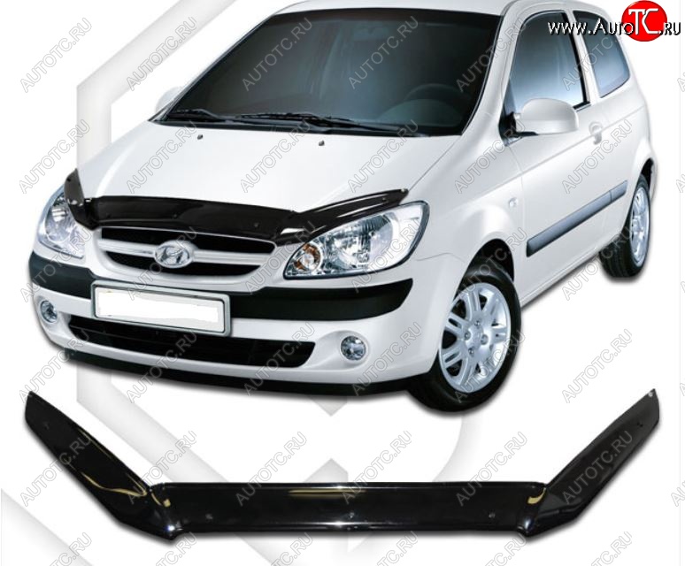 1 899 р. Дефлектор капота CA-Plastic Hyundai Getz TB хэтчбэк 5 дв. рестайлинг (2005-2010) (Classic черный, Без надписи)  с доставкой в г. Воронеж