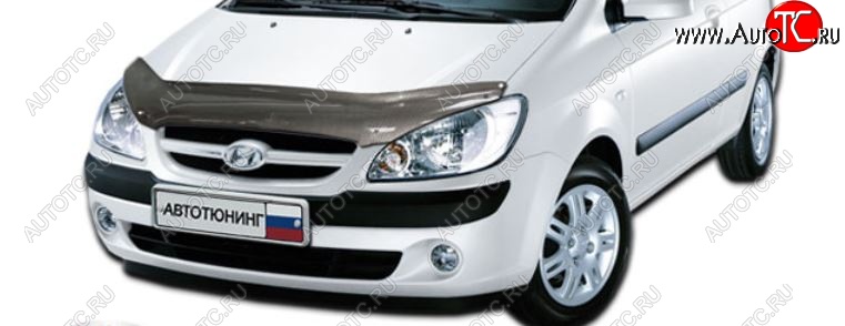 2 399 р. Дефлектор капота CA-Plastiс  Hyundai Getz  TB (2005-2010) хэтчбэк 5 дв. рестайлинг (Шелкография карбон-серебро)  с доставкой в г. Воронеж