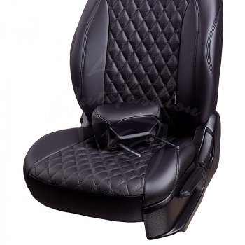 14 999 р. Чехлы для сидений Lord Autofashion Байрон (экокожа, раздельная спинка, 3 Г-образных подголовника) Hyundai Getz TB хэтчбэк 5 дв. рестайлинг (2005-2010) (Черный, вставка черная, строчка черная)  с доставкой в г. Воронеж. Увеличить фотографию 3