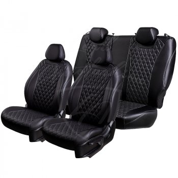 14 999 р. Чехлы для сидений Lord Autofashion Байрон (экокожа, раздельная спинка, 3 Г-образных подголовника) Hyundai Getz TB хэтчбэк 5 дв. рестайлинг (2005-2010) (Черный, вставка черная, строчка черная)  с доставкой в г. Воронеж. Увеличить фотографию 6