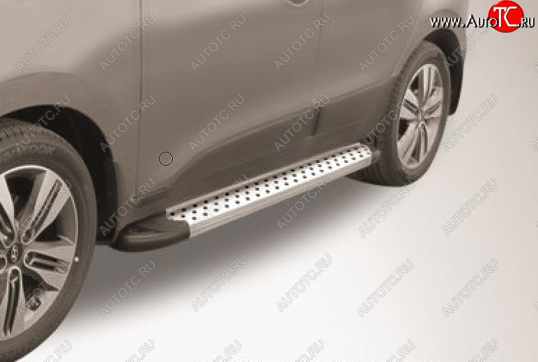 17 399 р. Пороги алюминиевые Slitkoff  Hyundai IX35  LM (2009-2018) дорестайлинг, рестайлинг (Standart Silver)  с доставкой в г. Воронеж