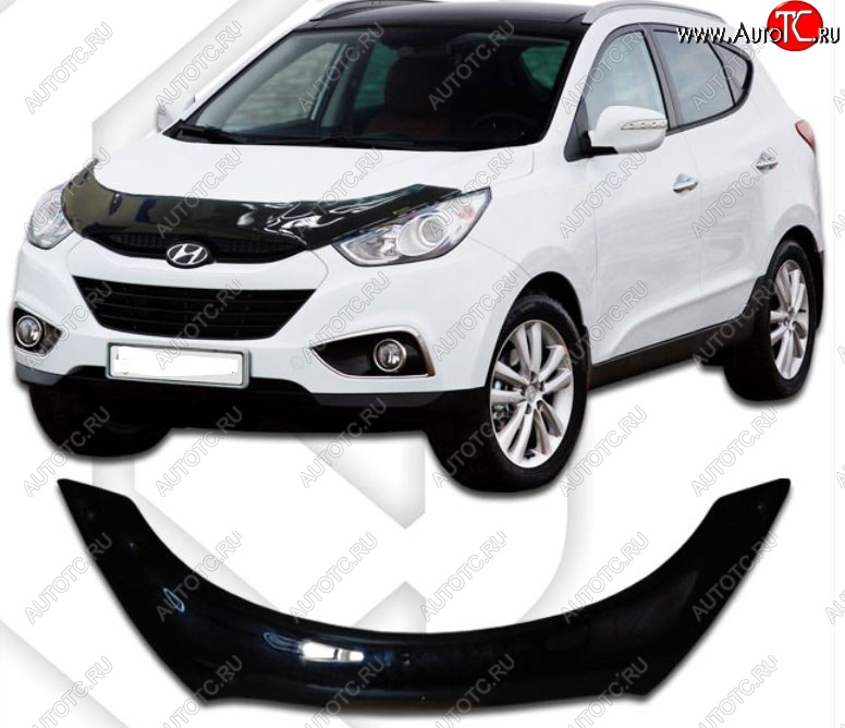 2 599 р. Дефлектор капота CA-Plastiс Exclusive Hyundai IX35 LM рестайлинг (2013-2018) (серия Classic черный, Без надписи)  с доставкой в г. Воронеж