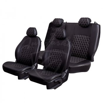 7 199 р. Чехлы для сидений Lord Autofashion Турин Ромб (экокожа)  Hyundai IX35  LM (2009-2018), KIA Sportage  3 SL (2010-2014) (Черный, вставка черная, строчка бежевая)  с доставкой в г. Воронеж. Увеличить фотографию 4