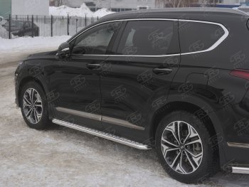 22 999 р. Пороги из трубы d42 с листом SLITKOFF Hyundai Santa Fe TM дорестайлинг (2018-2021) (Лист алюм, проф.сталь)  с доставкой в г. Воронеж. Увеличить фотографию 1