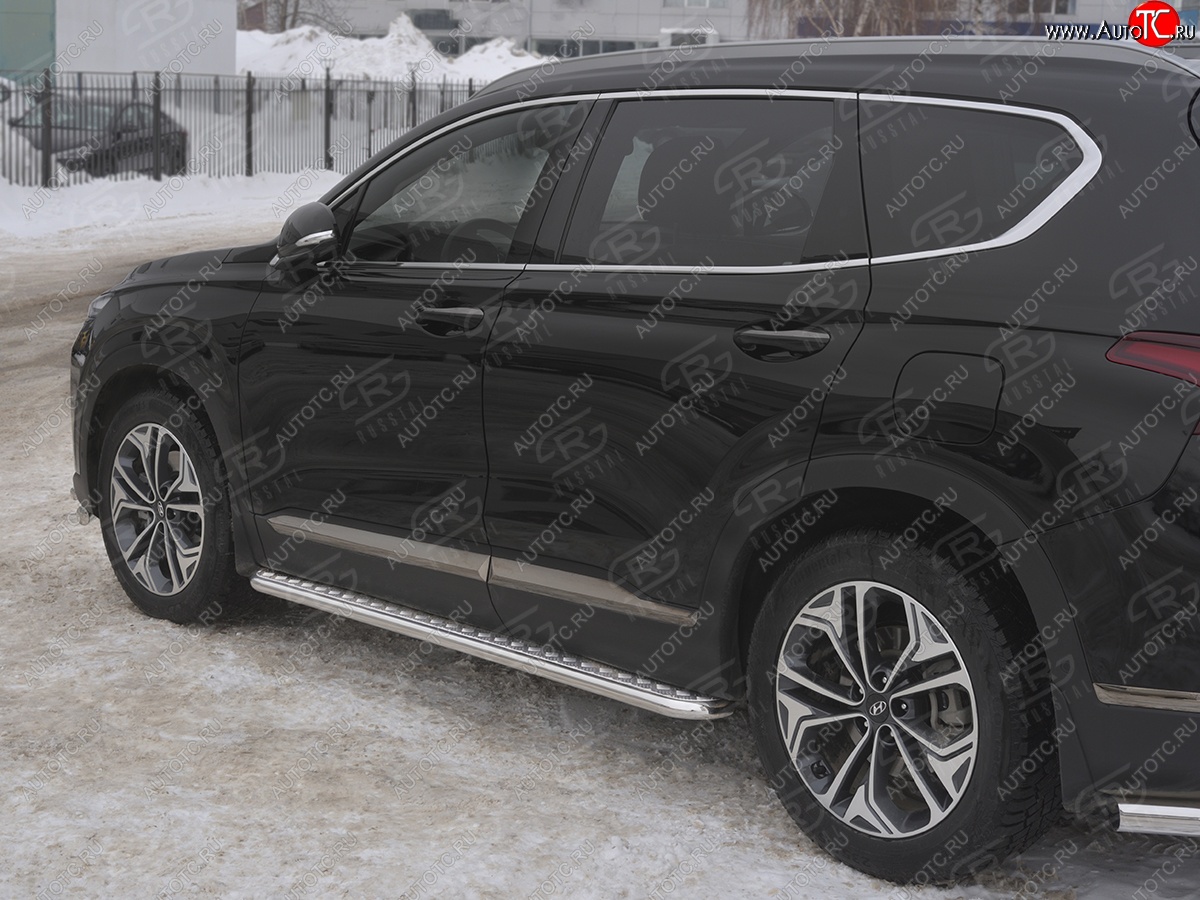 22 999 р. Пороги из трубы d42 с листом SLITKOFF  Hyundai Santa Fe  TM (2018-2021) дорестайлинг (Лист алюм, проф.сталь)  с доставкой в г. Воронеж