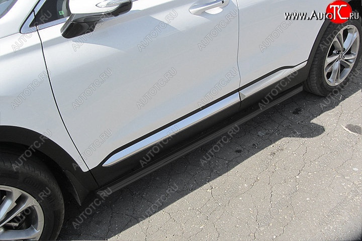 11 099 р. Защита порогов Slitkoff (d57 мм)  Hyundai Santa Fe  TM (2018-2022) дорестайлинг, рестайлинг (Сталь с полимерным покрытием. Цвет: чёрный)  с доставкой в г. Воронеж