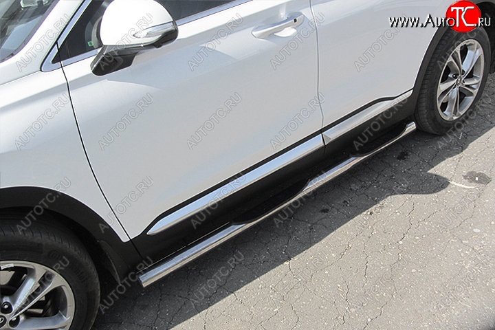 19 399 р. Защита порогов Slitkoff (d76 мм, с проступями)  Hyundai Santa Fe  TM (2018-2022) дорестайлинг, рестайлинг (Нержавейка, Полированная)  с доставкой в г. Воронеж