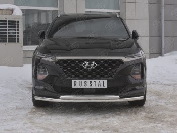 19 999 р. Защита переднего бампера (2 трубы Ø63 и 42 мм, нержавейка) SLITKOFF  Hyundai Santa Fe  TM (2018-2021) дорестайлинг  с доставкой в г. Воронеж. Увеличить фотографию 1