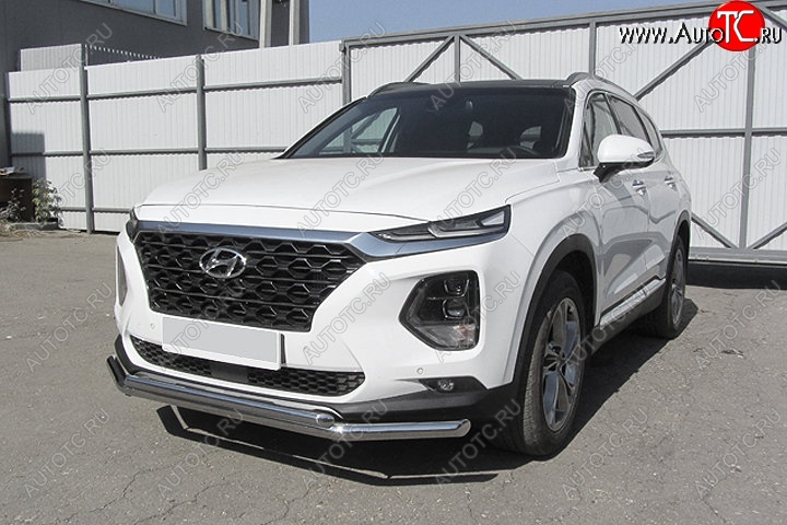 13 449 р. Защита переднего бампера Slitkoff (двойная, d57/42)  Hyundai Santa Fe  TM (2018-2021) дорестайлинг (Нержавейка, Полированная)  с доставкой в г. Воронеж