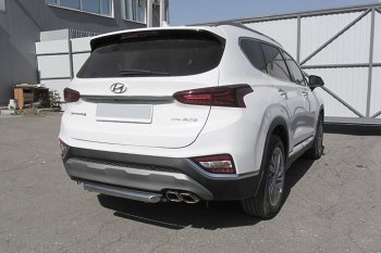 10 699 р. Защита заднего бампера Slitkoff (d57 мм)  Hyundai Santa Fe  TM (2018-2021) дорестайлинг (Нержавейка, Полированная)  с доставкой в г. Воронеж. Увеличить фотографию 1