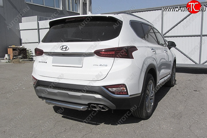 10 699 р. Защита заднего бампера Slitkoff (d57 мм)  Hyundai Santa Fe  TM (2018-2021) дорестайлинг (Нержавейка, Полированная)  с доставкой в г. Воронеж