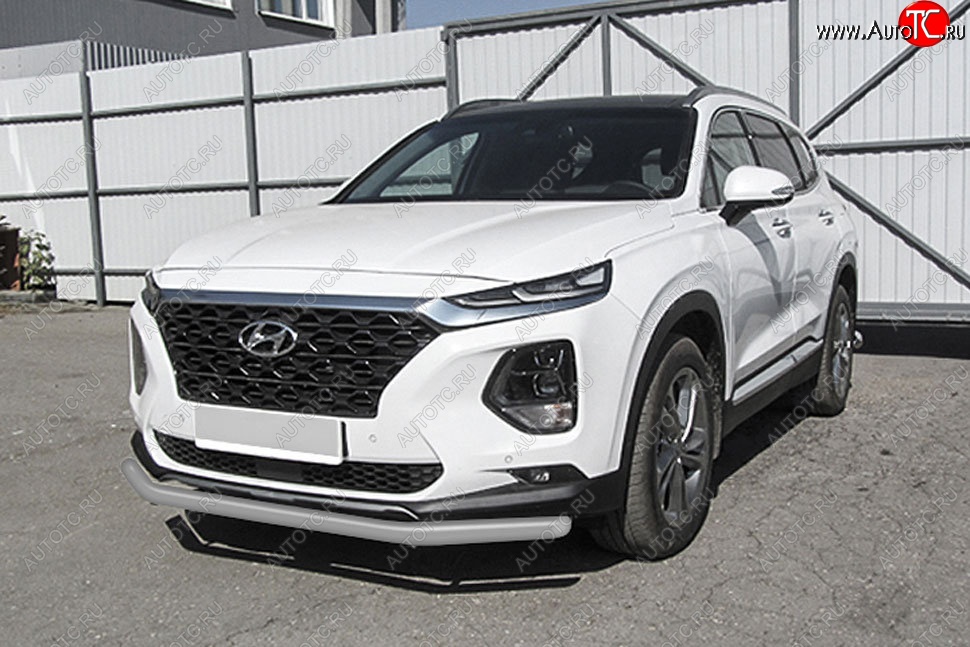 8 599 р. Защита переднего бампера Slitkoff (d57 мм)  Hyundai Santa Fe  TM (2018-2021) дорестайлинг (Сталь с полимерным покрытием. Цвет: серебристый)  с доставкой в г. Воронеж