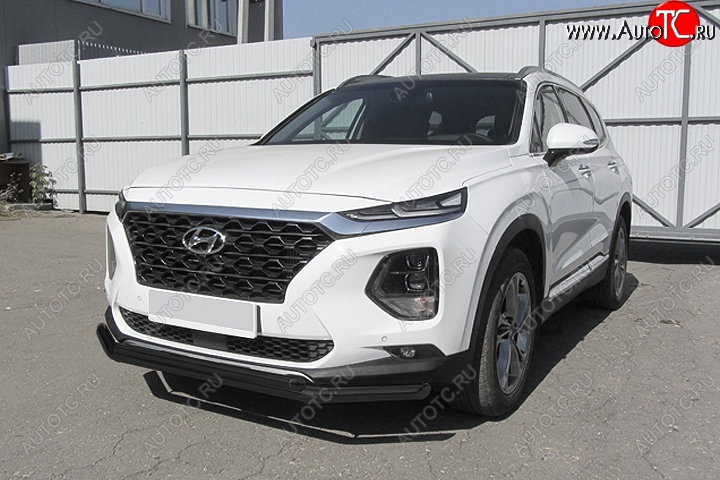 9 399 р. Защита переднего бампера Slitkoff (двойная, d57/42 мм)  Hyundai Santa Fe  TM (2018-2021) дорестайлинг (Сталь с полимерным покрытием. Цвет: чёрный)  с доставкой в г. Воронеж