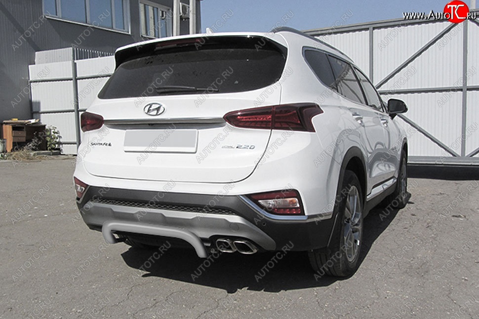 7 999 р. Защита заднего бампера Slitkoff (скоба, d57 мм) Hyundai Santa Fe TM дорестайлинг (2018-2021) (Сталь с полимерным покрытием. Цвет: серебристый)  с доставкой в г. Воронеж