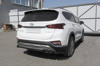 8 599 р. Защита заднего бампера Slitkoff (уголки, d57 мм) Hyundai Santa Fe TM дорестайлинг (2018-2021) (Сталь с полимерным покрытием. Цвет: чёрный)  с доставкой в г. Воронеж. Увеличить фотографию 1