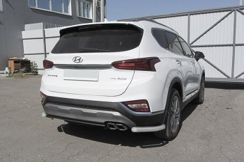 8 599 р. Защита заднего бампера Slitkoff (уголки, d57 мм)  Hyundai Santa Fe  TM (2018-2021) дорестайлинг (Сталь с полимерным покрытием. Цвет: серебристый)  с доставкой в г. Воронеж. Увеличить фотографию 1