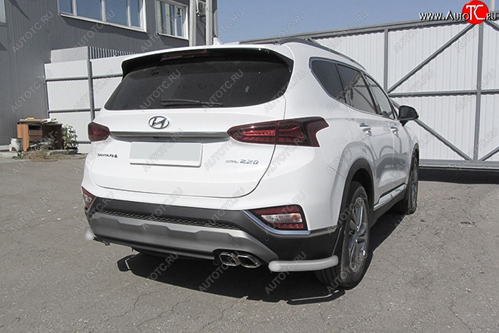 8 599 р. Защита заднего бампера Slitkoff (уголки, d57 мм)  Hyundai Santa Fe  TM (2018-2021) дорестайлинг (Сталь с полимерным покрытием. Цвет: серебристый)  с доставкой в г. Воронеж