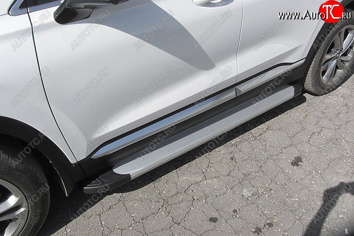 13 349 р. Пороги алюминиевые Slitkoff  Hyundai Santa Fe  TM (2018-2021) дорестайлинг (Optima Silver)  с доставкой в г. Воронеж