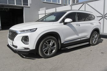 11 299 р. Пороги алюминиевые Slitkoff  Hyundai Santa Fe  TM (2018-2021) дорестайлинг (Luxe Black)  с доставкой в г. Воронеж. Увеличить фотографию 2